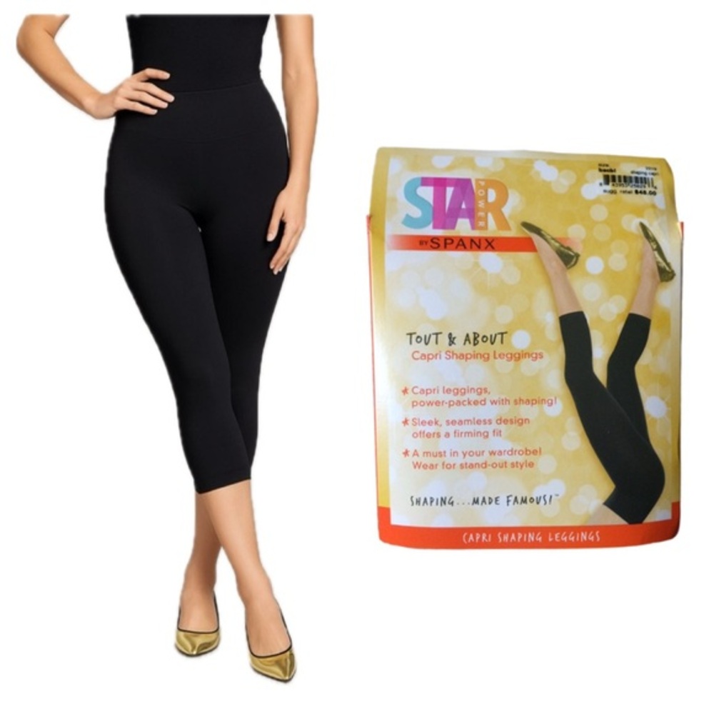 Star Power by SPANX Black Capri Leggings Seamless Tights Shape wear Medium